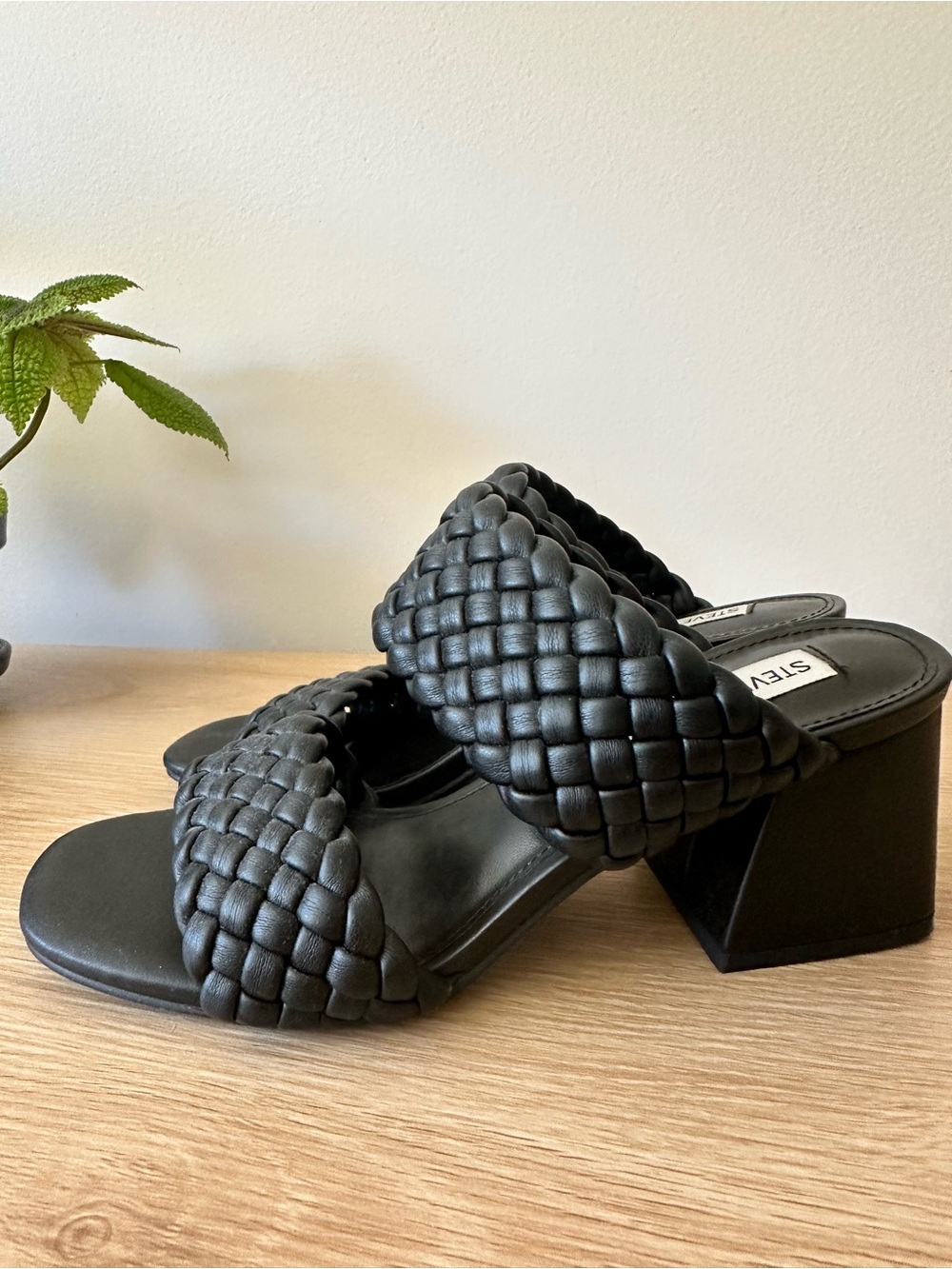 Steve Madden Black Braided Block Heel Mules
